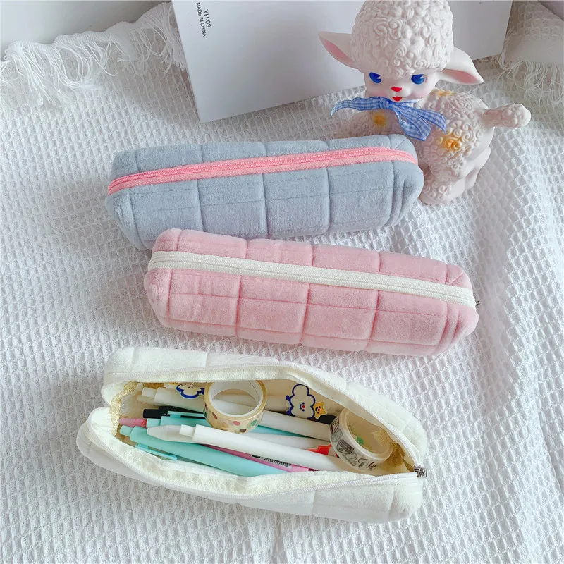 Кавайная сумка-пенал для девочек, милая плюшевая коробка для ручек, маленькие эстетичные школьные принадлежности для студентов, Корейские канцелярские принадлежности
