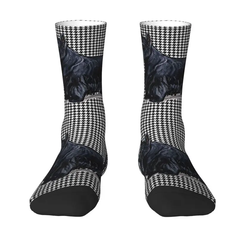 Кавайные мужские носки для шотландского терьера в клетку Унисекс, Удобные теплые носки с 3D принтом для домашних животных Scottie Dog Crew Изображение 0 