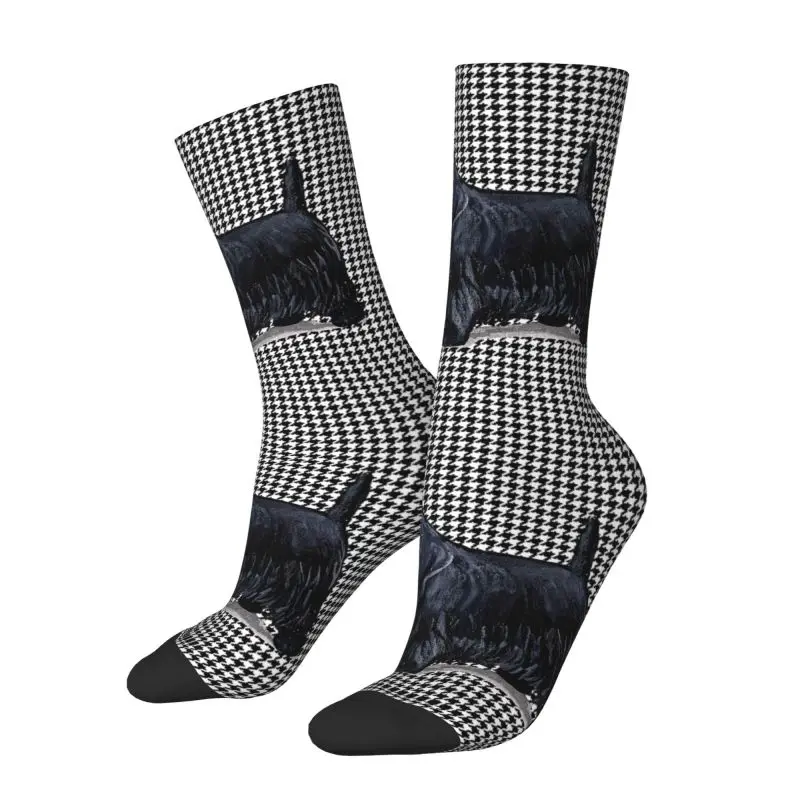 Кавайные мужские носки для шотландского терьера в клетку Унисекс, Удобные теплые носки с 3D принтом для домашних животных Scottie Dog Crew Изображение 1 