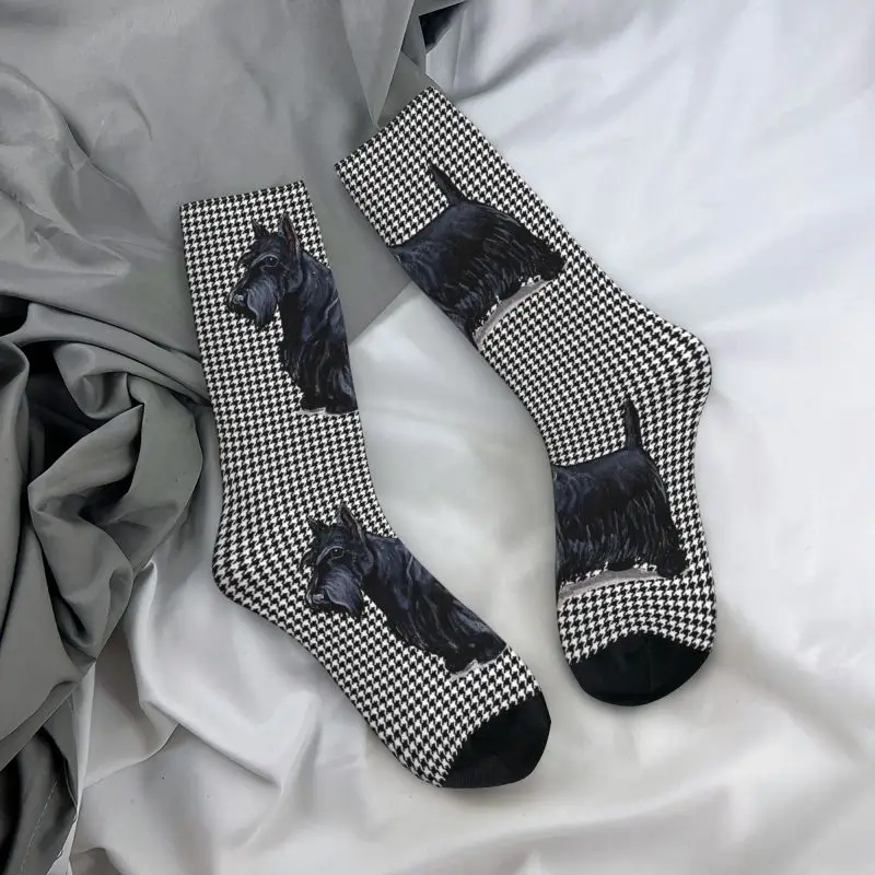 Кавайные мужские носки для шотландского терьера в клетку Унисекс, Удобные теплые носки с 3D принтом для домашних животных Scottie Dog Crew Изображение 3 