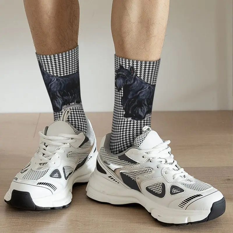 Кавайные мужские носки для шотландского терьера в клетку Унисекс, Удобные теплые носки с 3D принтом для домашних животных Scottie Dog Crew Изображение 4 