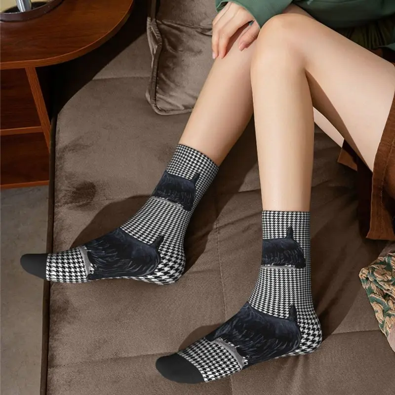 Кавайные мужские носки для шотландского терьера в клетку Унисекс, Удобные теплые носки с 3D принтом для домашних животных Scottie Dog Crew Изображение 5 