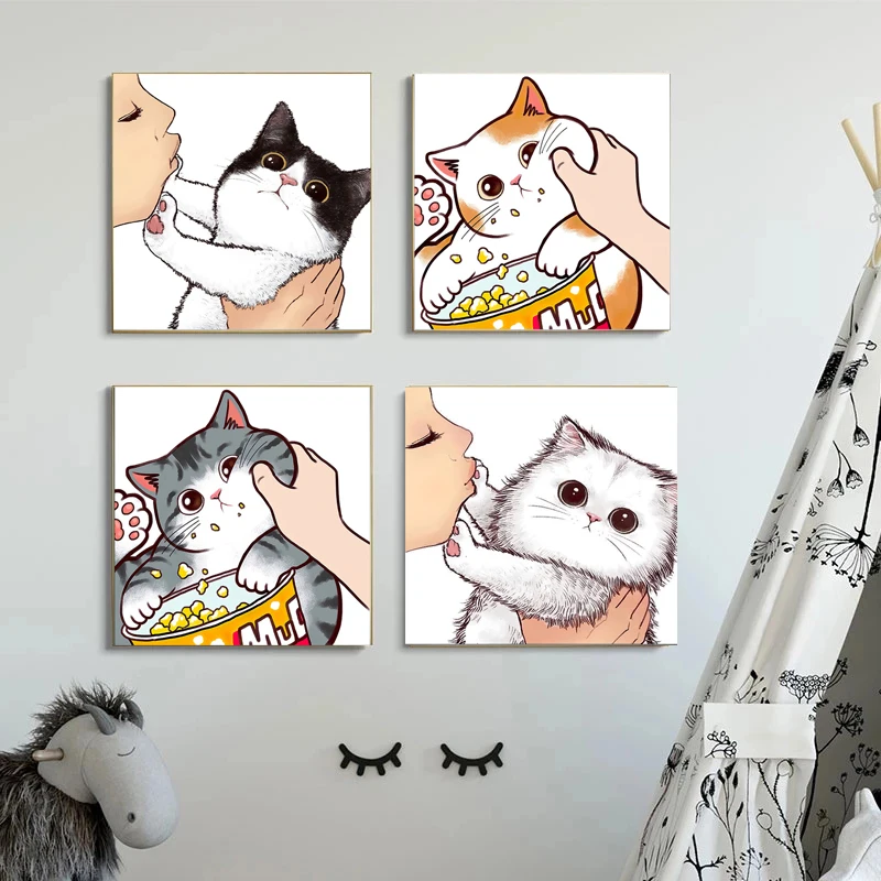 Картина на холсте с милыми мультяшными кошками, настенное искусство, плакаты на холсте, принты 