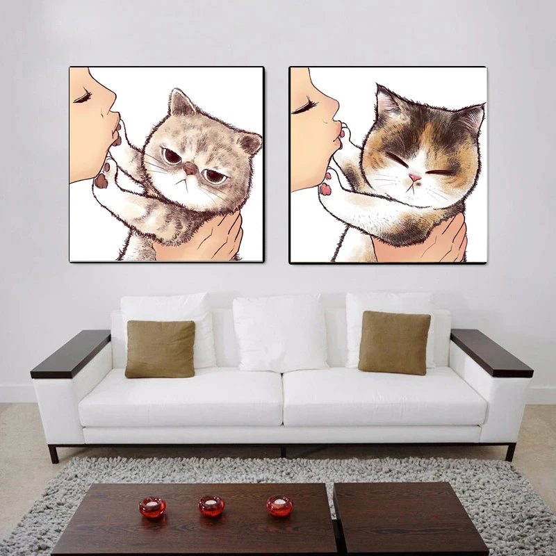 Картина на холсте с милыми мультяшными кошками, настенное искусство, плакаты на холсте, принты 