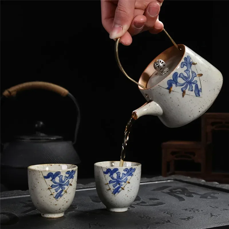 Керамическая сине-белая Чайная чашка с античной глазурью в японском стиле, Элегантный Красивый Чайник, Чайник Кунг-фу, Кофейная Кружка, Китайский Чайник для чая