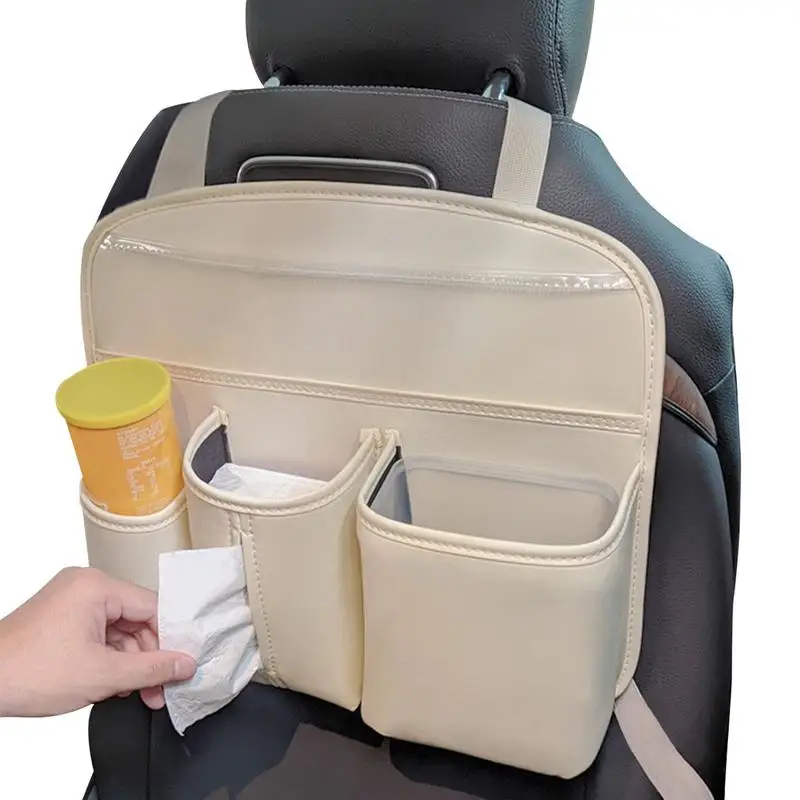 Кожаная сумка для хранения на заднем сиденье автомобиля Коробка для салфеток 2 В 1 с несколькими карманами Автомобильная компактная сумка Аксессуары для интерьера автомобиля