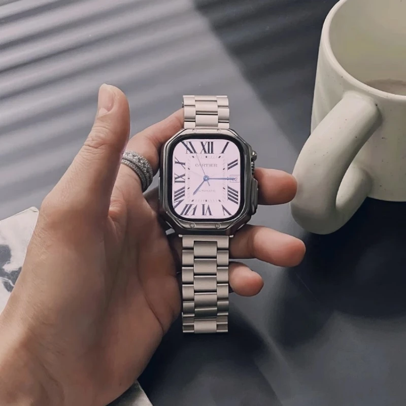 Кожаный ремешок Совместим с ремешками Apple Watch серии UltraS9 8 7 6 5 4 SE 49 мм 45 мм 44 мм 40 мм для мужчин и женщин Silver Link Original Изображение 1 