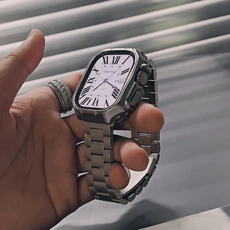 Кожаный ремешок Совместим с ремешками Apple Watch серии UltraS9 8 7 6 5 4 SE 49 мм 45 мм 44 мм 40 мм для мужчин и женщин Silver Link Original Изображение 3 