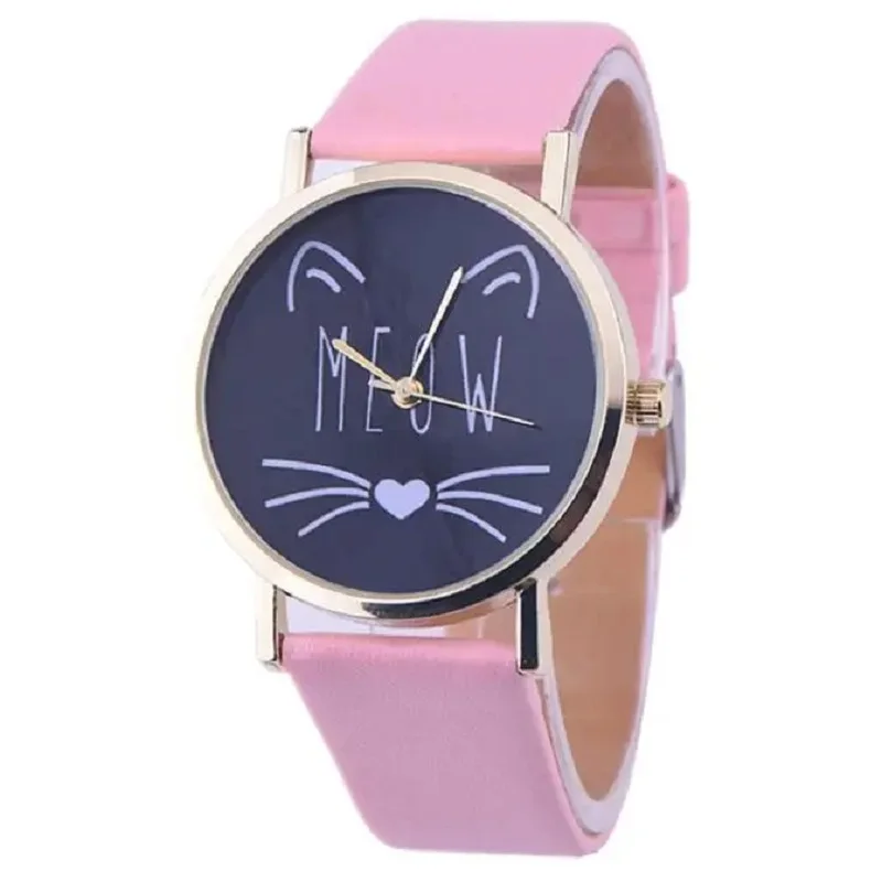 Кожаный ремешок с рисунком кота, аналоговые кварцевые наручные часы, аксессуары для модных кварцевых наручных часов reloj mujer elegante