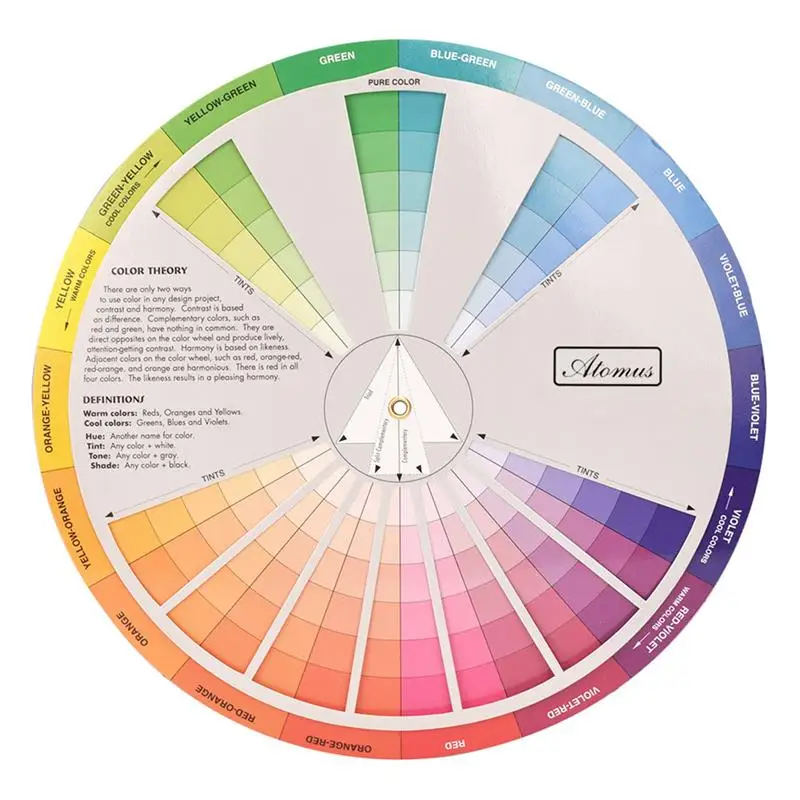 Колесо вращения Цветная доска Диаграмма Руководство по смешанным цветам Инструмент Принадлежности для рисования Креативное цветовое колесо Обучение цвету для женщин и мужчин