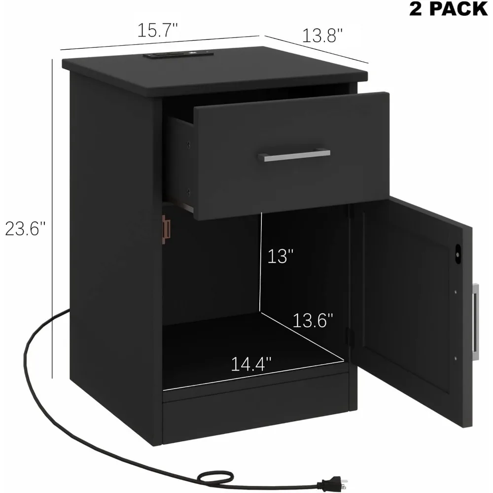 Комплект из 2-х Прикроватных тумбочек с зарядной станцией, USB-портами и розетками питания, Приставного столика с Выдвижным ящиком и шкафа для хранения Изображение 4 