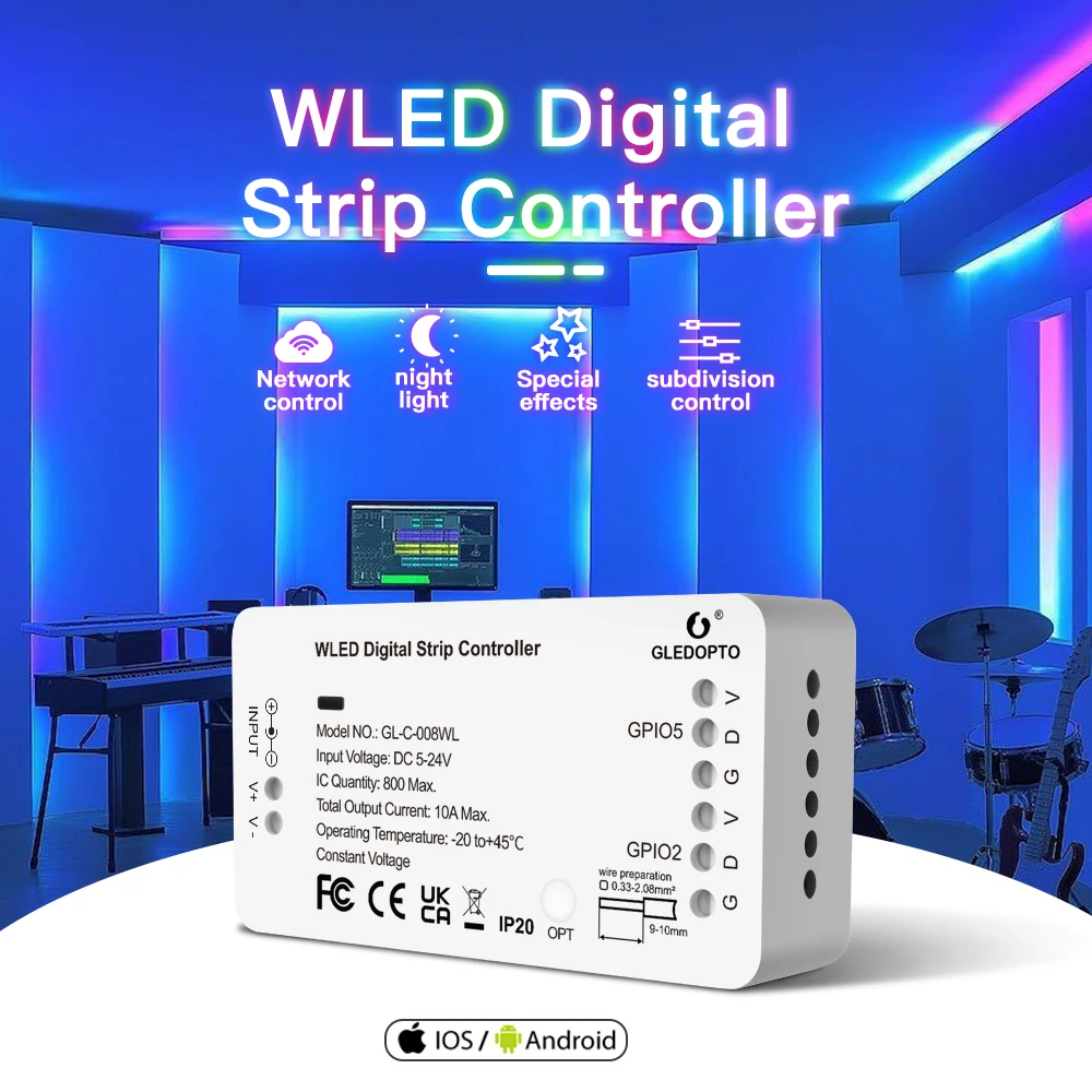 Контроллер светодиодной ленты WLED 5-24 В, приложение WiFi, управляющее более чем 100 динамическими режимами освещения, микросхема DIY 800 для светодиодной ленты RGB RGBW