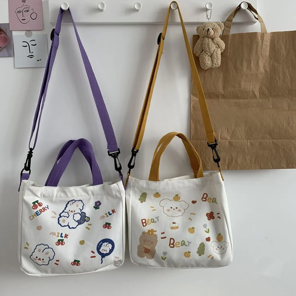 Корейская сумка для ручной работы, сумка-слинг, сумка через плечо, сумка-слинг, сумка для покупок, Холщовый Кролик, Медведь, печать INS Изображение 3 