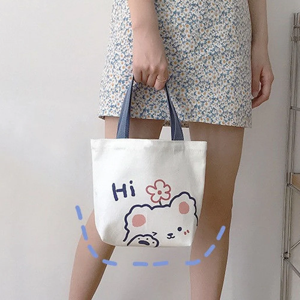Корейская сумка для ручной работы, сумка-слинг, сумка через плечо, сумка-слинг, сумка для покупок, Холщовый Кролик, Медведь, печать INS Изображение 5 