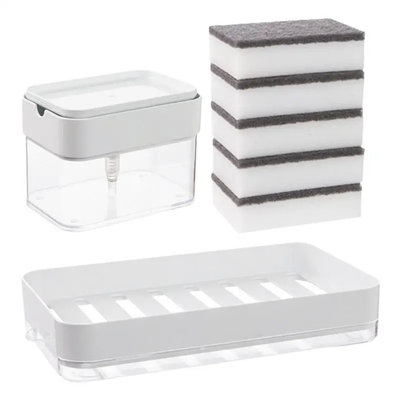Коробка-дозатор мыла с губчатой щеткой, высококачественный дозатор для отжима жидкости, коробка-дозатор мыла для слива воды для дома и кухни