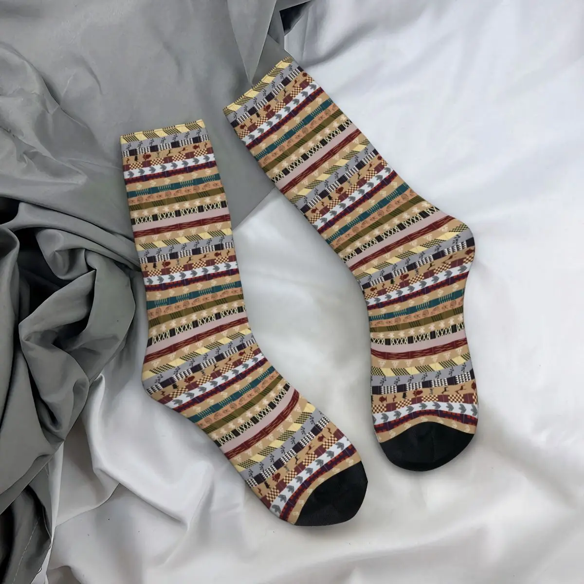 Красочные носки в стиле ретро, абстрактное искусство, забавные чулки, качественные носки для бега Унисекс, осенние противоскользящие носки на заказ