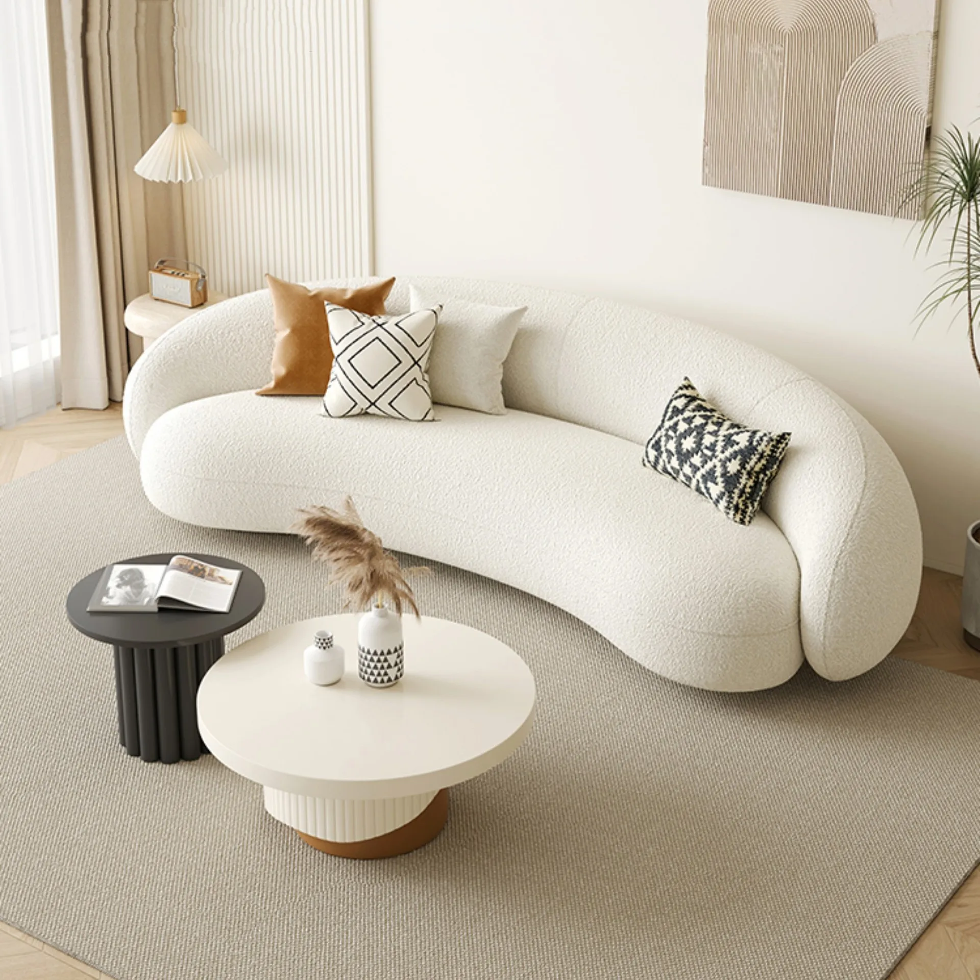Кремовый диван из овечьей шерсти, маленькая квартира, современный простой диван с высокой фигурой, изогнутая одежда для диванов