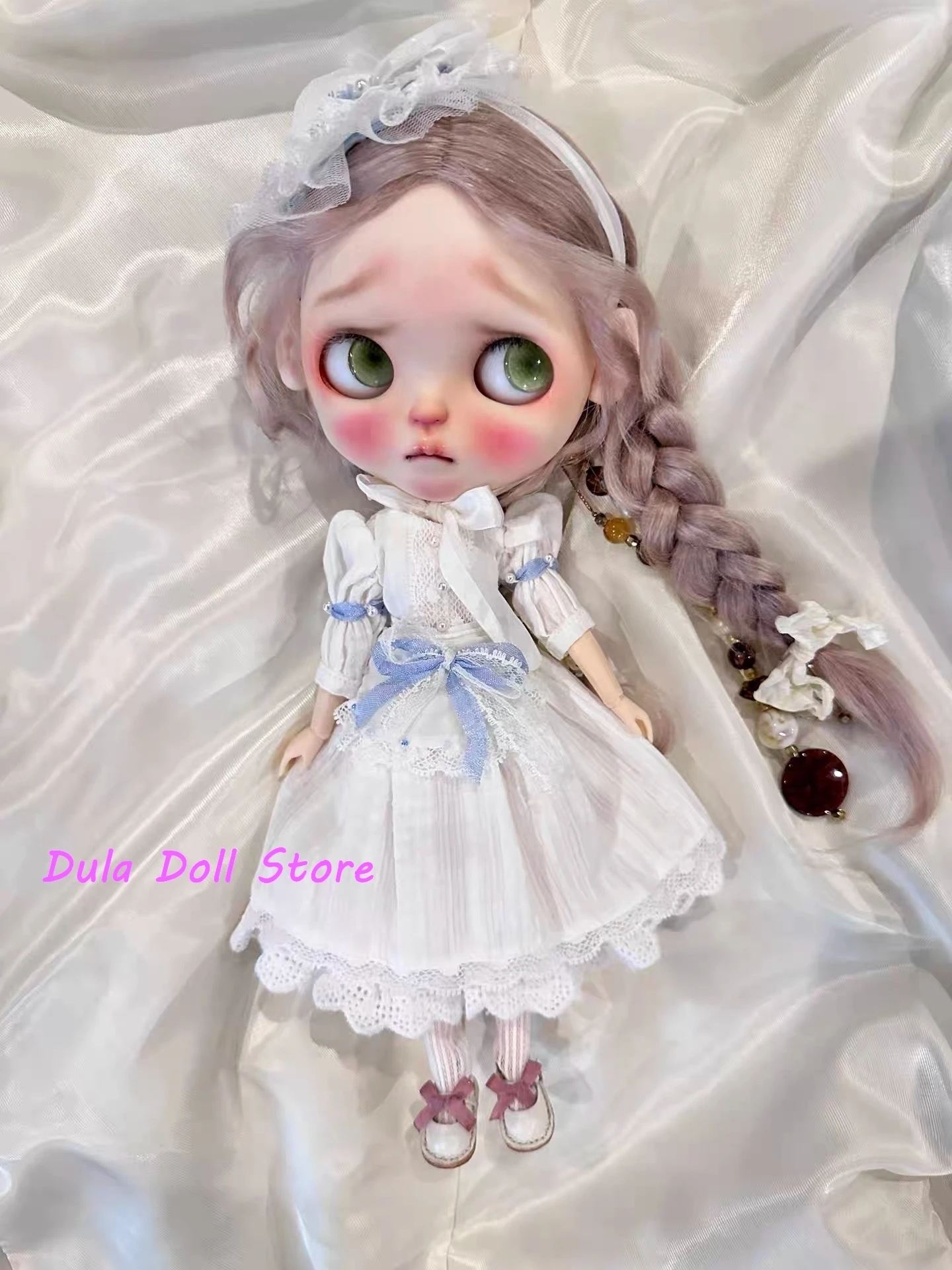 Кукольная Одежда Dula Платье бело-Голубое кружевное Blythe ob24 ob22 Diandian Azone Licca ICY JerryB 1/6 Аксессуары Для Кукол Bjd