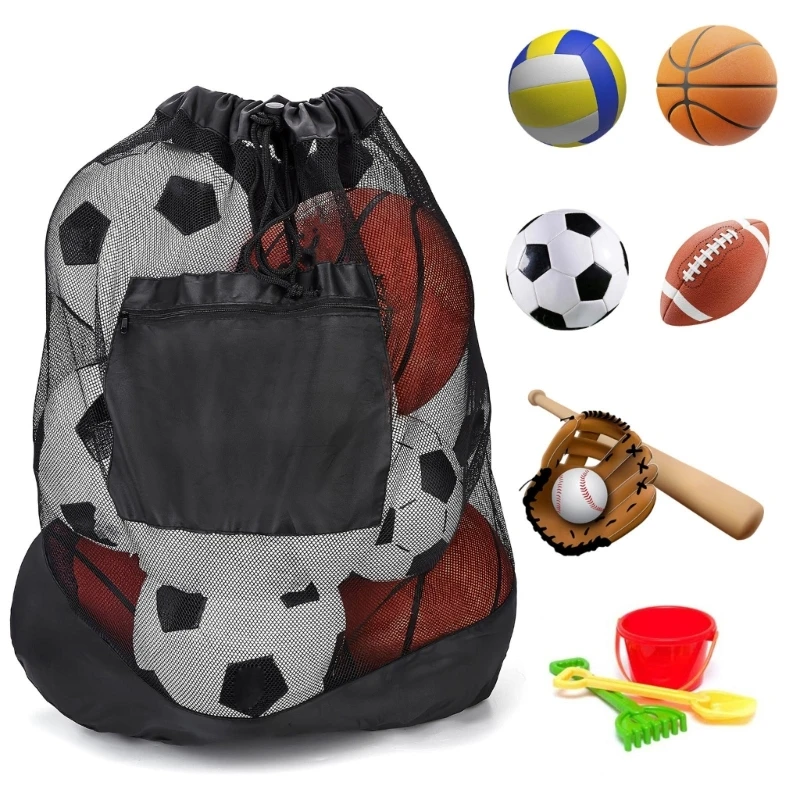 Легкая сетчатая сумка для мяча Большая вместительная сетчатая спортивная сумка для мяча Портативная сетчатая сумка для хранения футбола и баскетбола, которую легко носить с собой