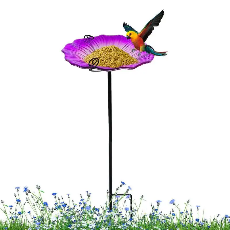 Лоток для кормления птиц с кольями, защищенный от атмосферных воздействий, в форме цветка, Съемная ванночка для птиц на шесте для внутреннего дворика, подарок на заднем дворе