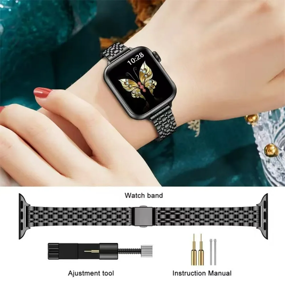 Металлический ремешок для Apple Watch Band 44 мм 40 мм 42 мм 38 мм 45 мм 41 мм 49 мм Женский Браслет для iWatch Серии Ultra 9 8 7 6 5 3 SE 2 Band Изображение 2 