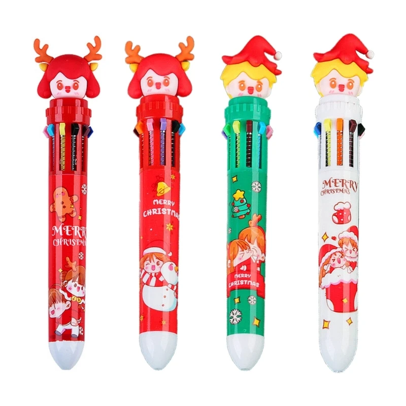 Многоцветная Шариковая ручка 10-Цвет-в-1 для Рождественской вечеринки, Сувенир для Студенческого Письма, Цветовая маркировка для Скрапбукинга 