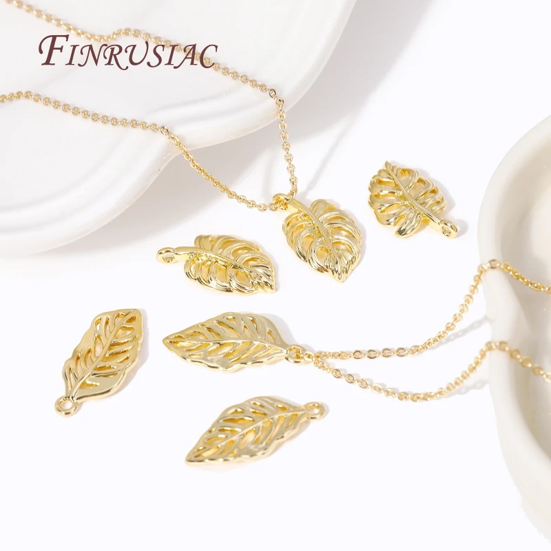 Модные 2 типа металлических подвесок в форме полых листьев с покрытием из 18-каратного золота в форме листьев для изготовления ожерелий, ювелирных изделий ручной работы 