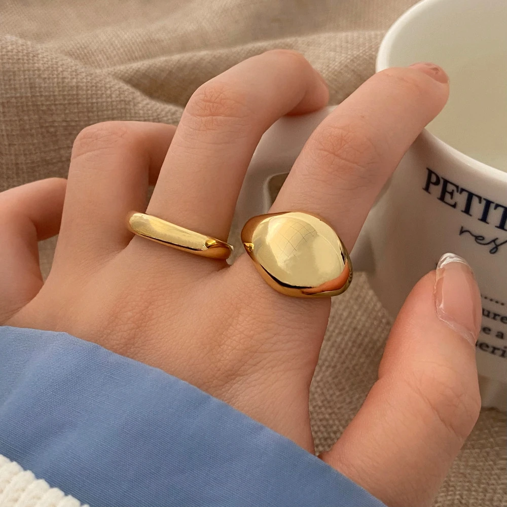Модные геометрические Круглые Металлические Гладкие кольца для женщин, мужчин, Открытое Регулируемое кольцо на палец в стиле хип-хоп, Нежные вечерние украшения