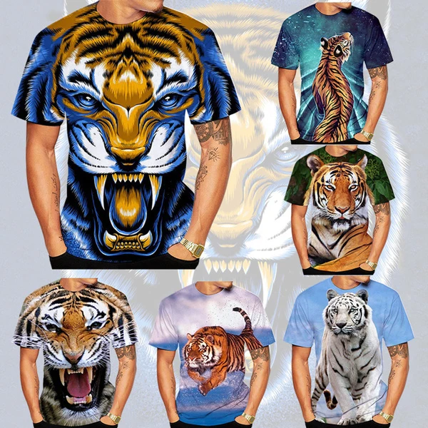 Модные топы для пары, унисекс, футболка с коротким рукавом и 3D принтом тигра 2023 года