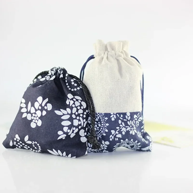 Модный новый льняной синий карман для букета, изысканная подарочная сумка для ювелирных изделий, сумка из нескольких салатных веревок, упаковка ювелирных изделий