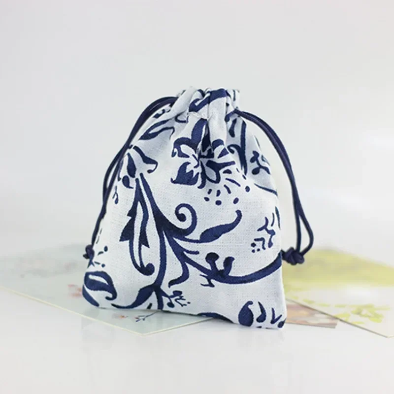 Модный новый льняной синий карман для букета, изысканная подарочная сумка для ювелирных изделий, сумка из нескольких салатных веревок, упаковка ювелирных изделий Изображение 4 