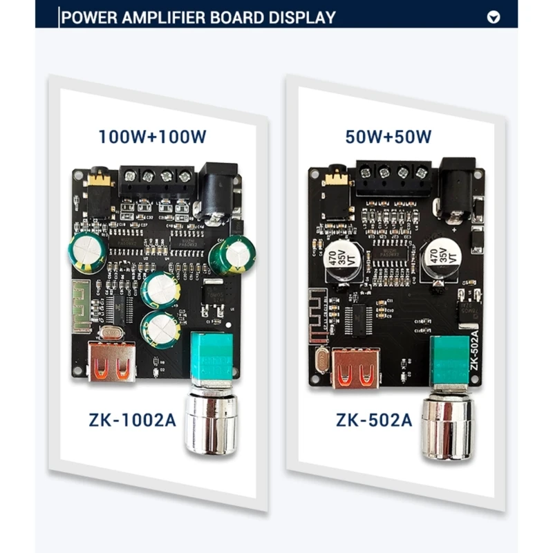 Модуль аудиоусилителя ZK502A мощностью 50 Вт + 50 Вт с классическим механическим регулятором громкости, AUX BT5.1 UDisk и входами звуковой карты USB Изображение 4 