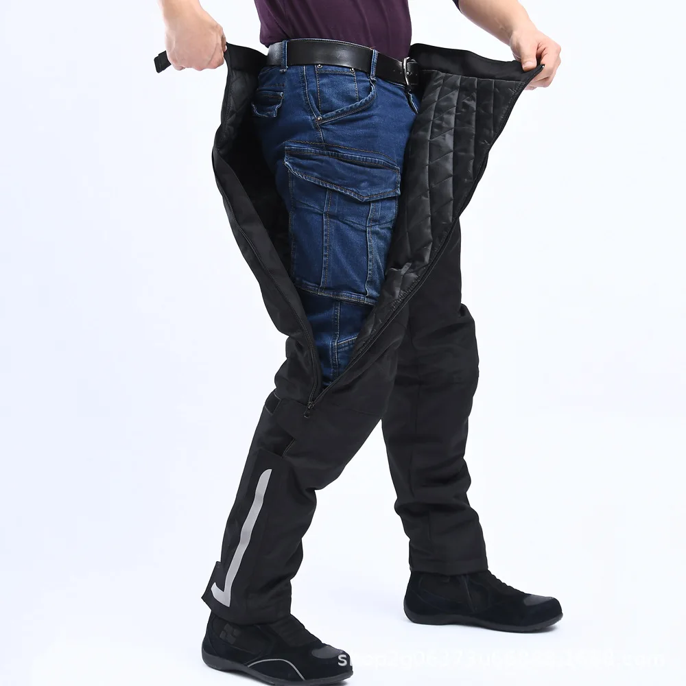 Мотоциклетные ветрозащитные штаны, мужские велосипедные штаны для защиты от падения, теплоизоляционное оборудование, съемный блокиратор скорости ветра