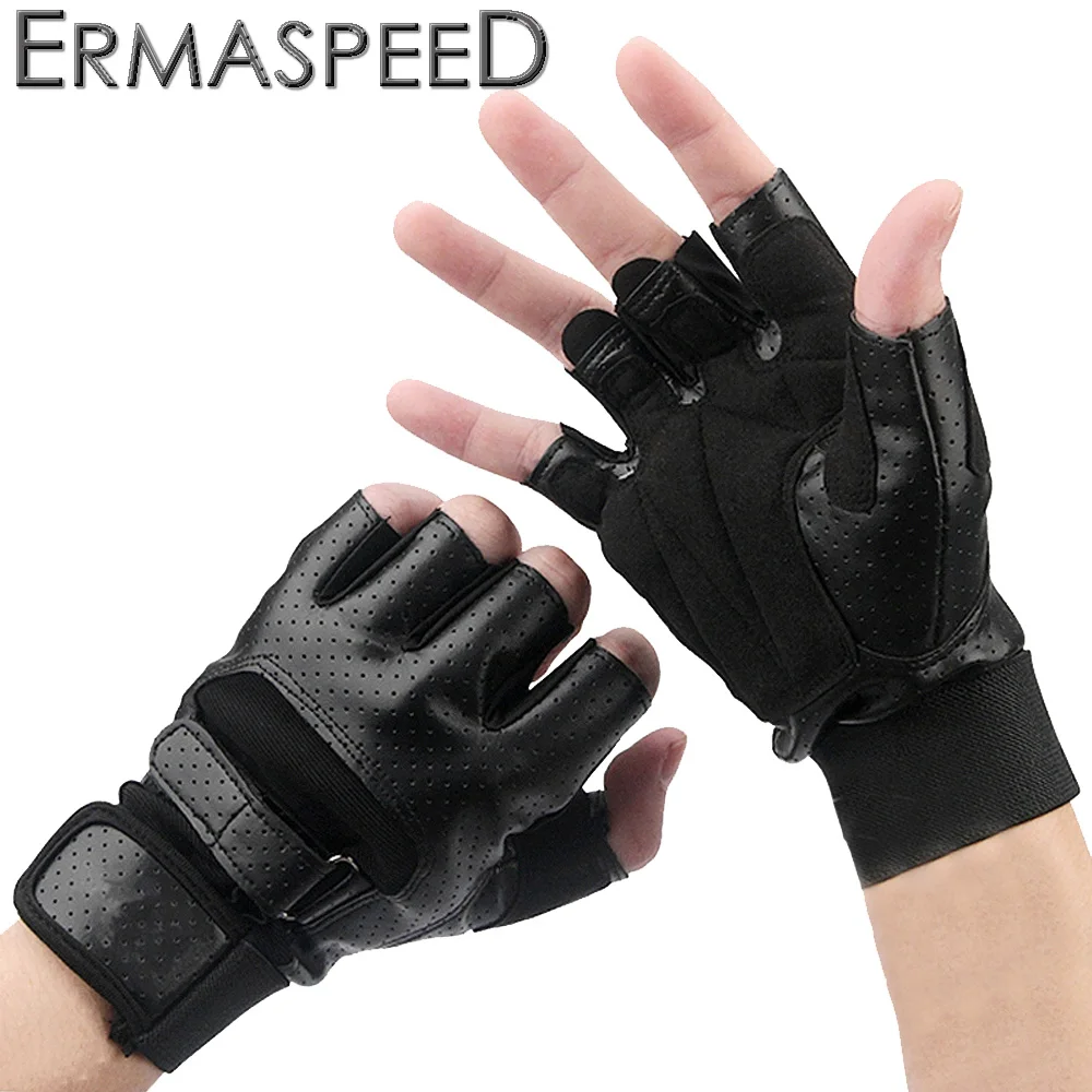 Мотоциклетные перчатки без пальцев, летние дышащие перчатки Mtb из искусственной кожи, велосипедные мотоциклетные перчатки для вождения, полупальцевые черные