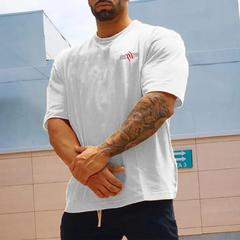 Мужская свободная футболка оверсайз с коротким рукавом, уличная одежда в стиле хип-хоп, футболка для фитнеса, летний повседневный модный дышащий топ с круглым вырезом и принтом Изображение 1 