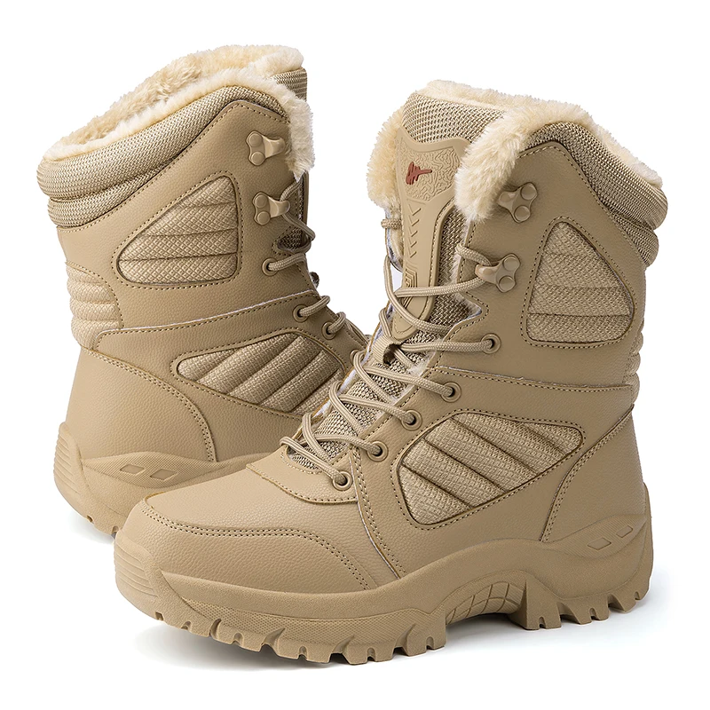 Мужские зимние ботинки, плюшевые теплые зимние ботинки, уличные мужские военные ботинки, армейские тактические ботинки, мужские водонепроницаемые альпинистские походные ботинки