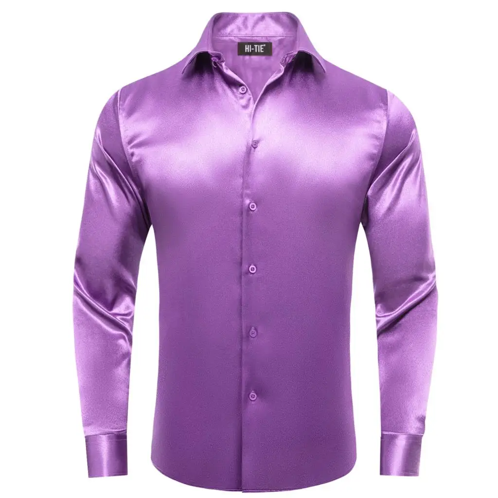 Мужские рубашки из плотного шелка с высоким воротником, фиолетовый жаккард, костюм с длинным рукавом, блузка для мужской верхней одежды, Свадебные деловые мероприятия, оверсайз