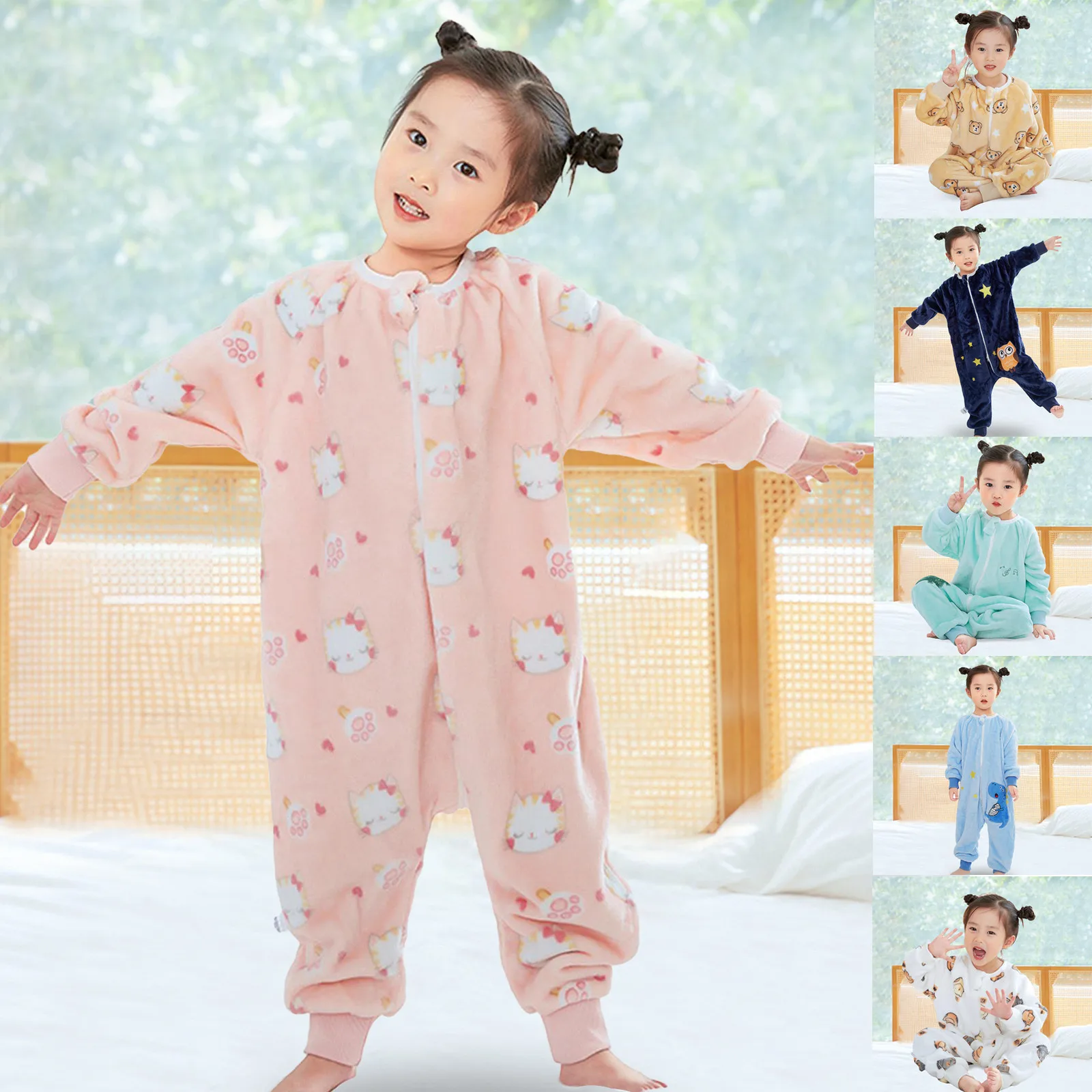 Мультяшный Фланелевый детский спальный мешок, теплое зимнее пальто, спальный мешок для малышей, пижамы для девочек и мальчиков, одежда для младенцев с длинными рукавами