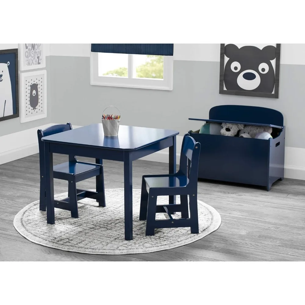 Набор детских деревянных столов и стульев (2 стула в комплекте) - Идеально подходит для занятий декоративно-прикладным искусством, перекусов, домашнего обучения, Темно-синий
