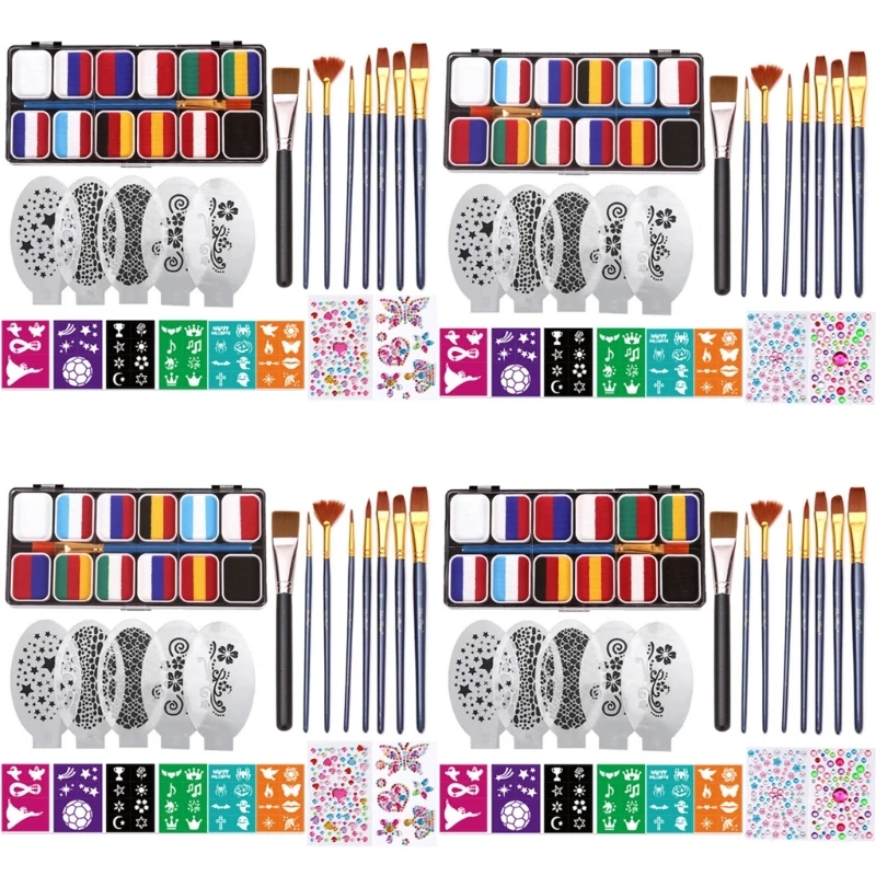 Набор красок для лица 12 цветов для ребенка с шаблоном Rainbow Paint Brush DIY Craft D5QC
