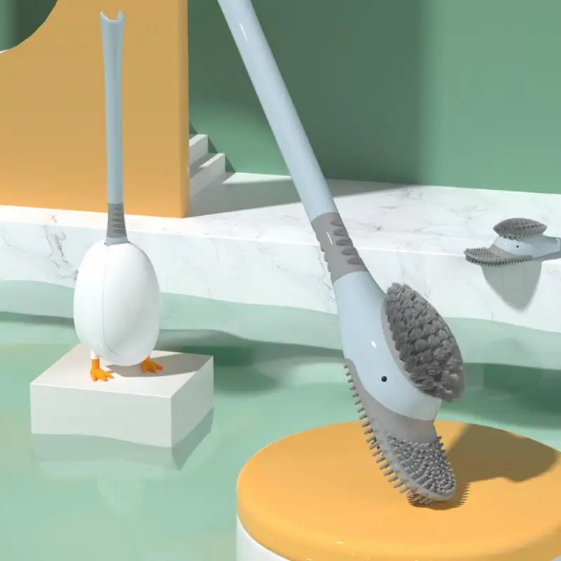 Набор силиконовых туалетных щеток с держателем, настенная креативная силиконовая щетка с мягкой щетиной в форме утки для инструментов для чистки унитаза Изображение 4 