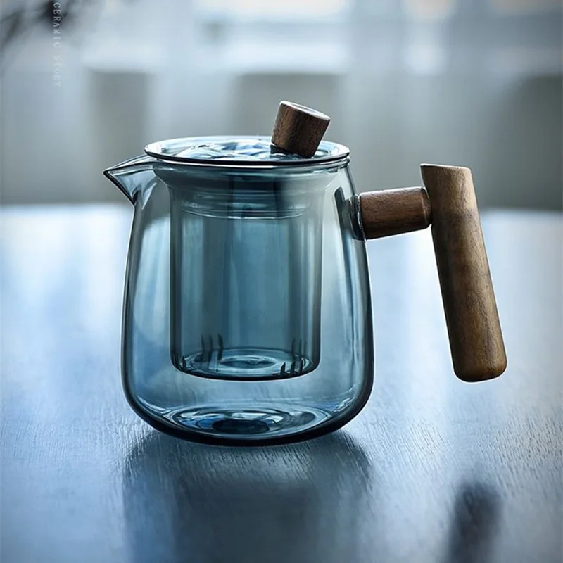 Набор японских стеклянных чайников из утолщенного термостойкого стекла, Встроенный фильтр, предметы первой необходимости для дома, 1 кастрюля, 4 чашки Изображение 2 