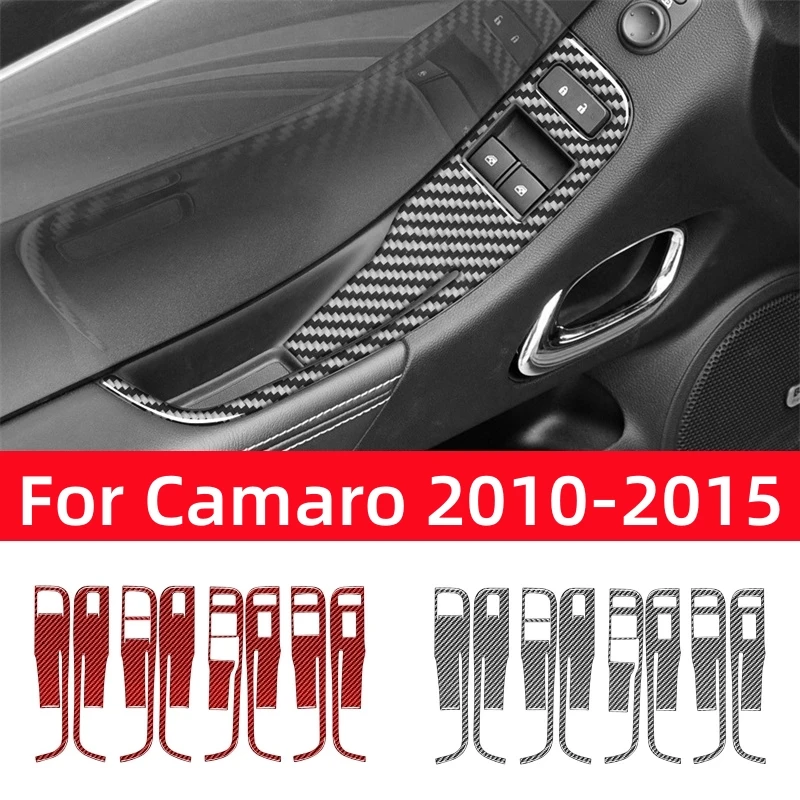 Настоящее углеродное волокно для Chevrolet Camaro 2010-2015 Аксессуары Для салона автомобиля, панель управления подъемом стекол, накладка, декор, наклейка