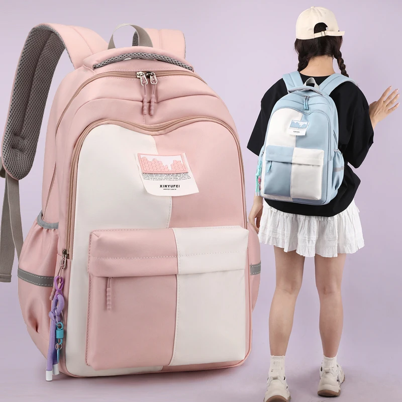 Нейлоновый рюкзак с панелями, повседневный для девочек-подростков, женская мода 2023, Новые школьные сумки для путешествий, ноутбук большой емкости, Женские Милые