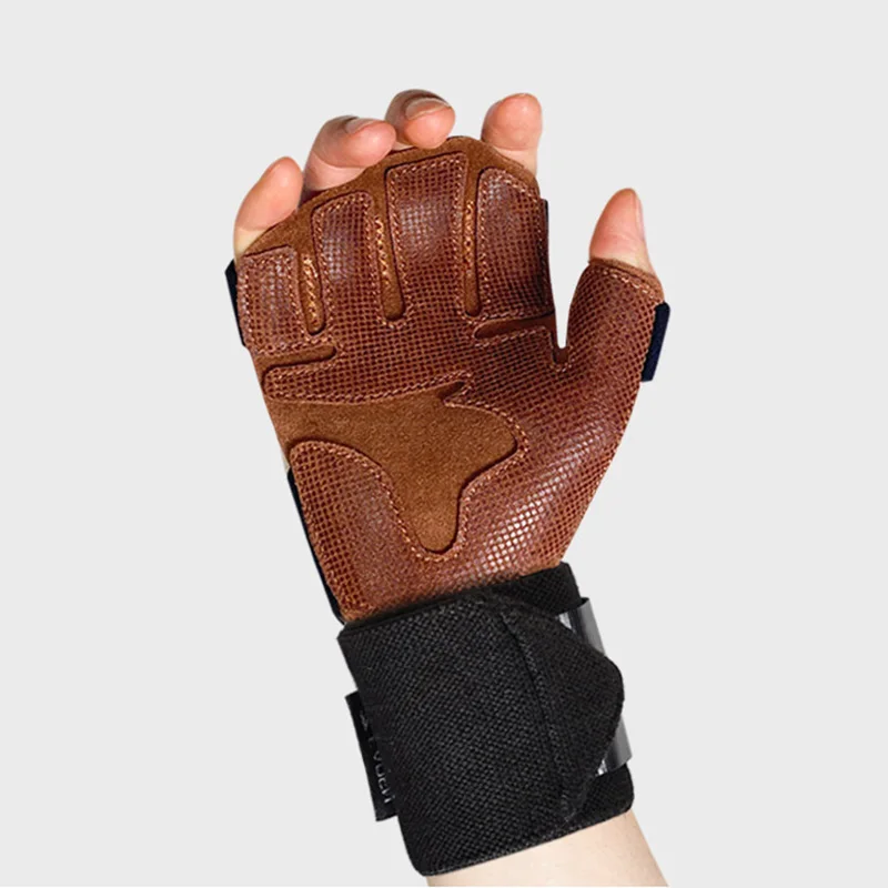 Нескользящие перчатки для фитнеса из воловьей кожи на полпальца, оборудование для занятий на турнике, спортивные перчатки для борьбы с тяжелой атлетикой, перчатки для пальцев