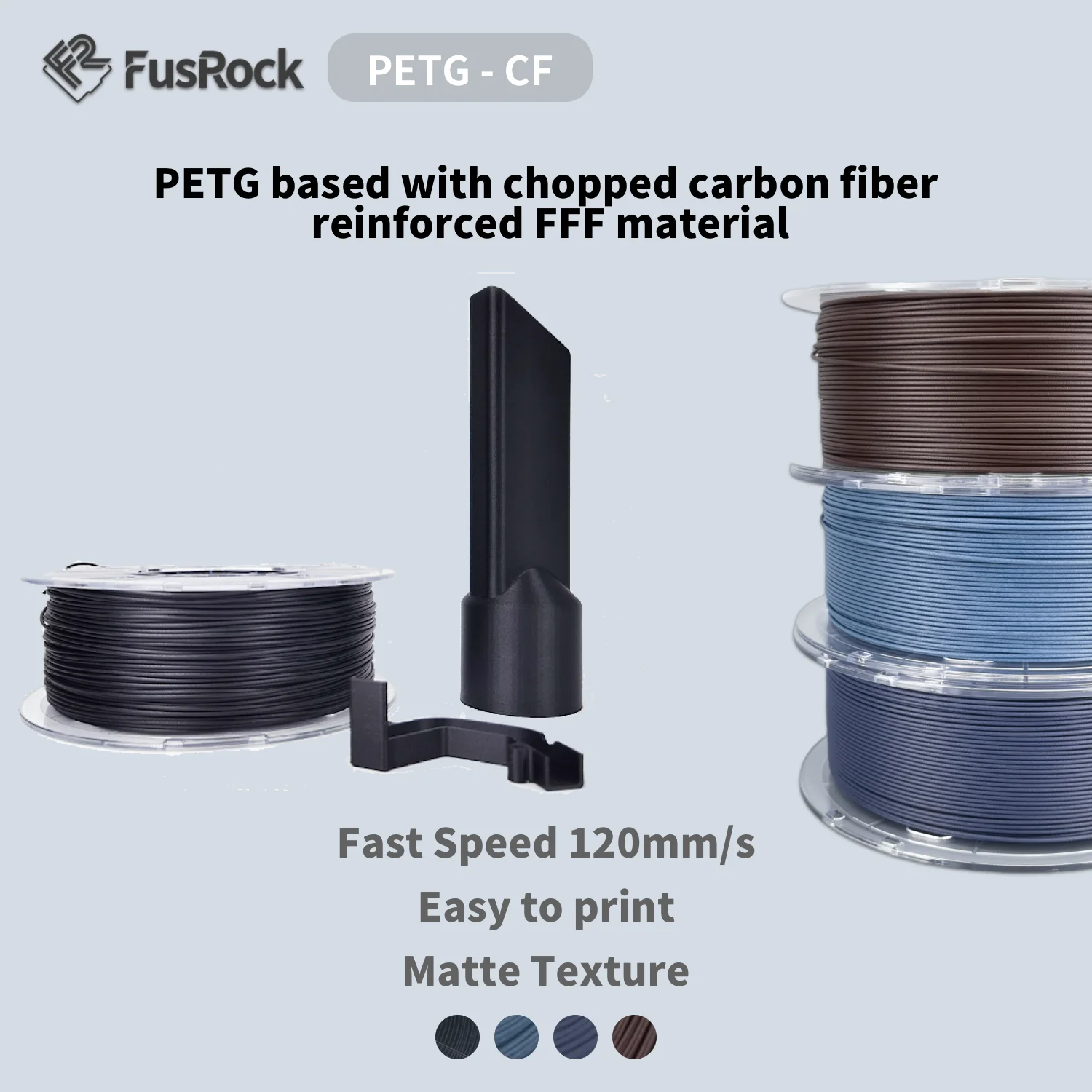 Нить для 3D-принтера FUSROCK Carbon Fiber PETG CF С хорошей пластичностью, ударопрочностью, высокой прочностью и жесткостью 1,75 мм 1 кг Легко