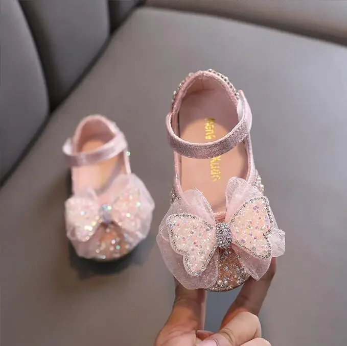 Новая Весенне-осенняя Кожаная обувь для девочек-принцесс, тонкие туфли со стразами и бантом, Модные Детские свадебные туфли