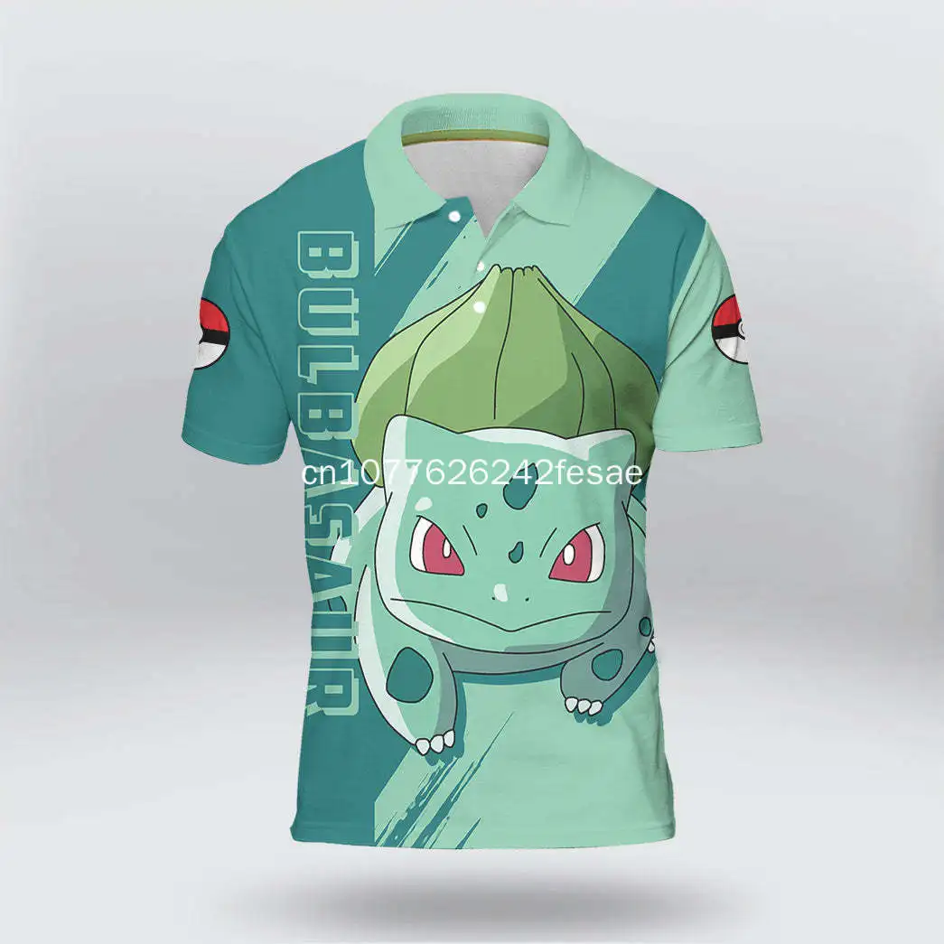 Новая мужская рубашка поло 2023 года, мужская модная повседневная рубашка поло Pokemon Bulbasaur Изображение 1 
