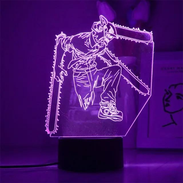 Новейший аниме светодиодный светильник Chainsaw Man для украшения спальни Ночник Подарки на День Рождения Декор комнаты Настольные 3d лампы Chainsaw Man Изображение 3 