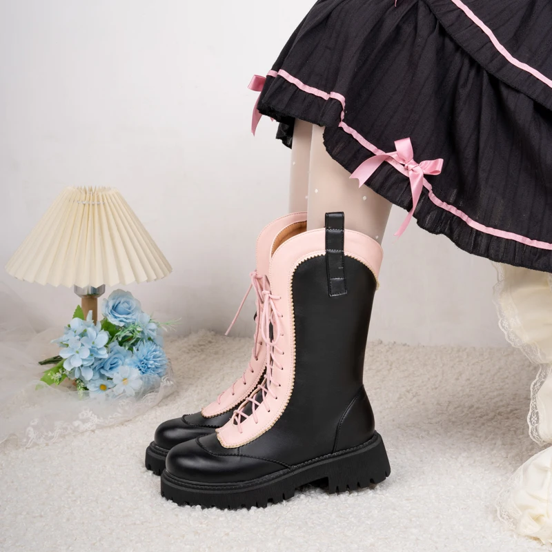 Новинка 2023 года, осенне-зимние женские ботинки до середины икры, большие размеры 22-26,5 см, современные ботинки из микрофибры + плюша, смешанные цветные ботинки на платформе Изображение 5 